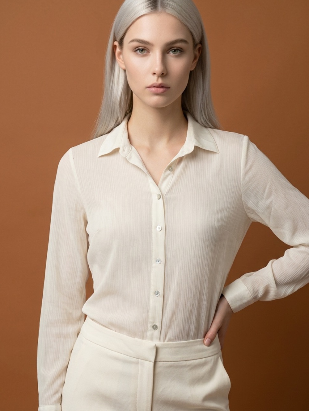 About A Girl Sheer Cream Button-Front Blouse